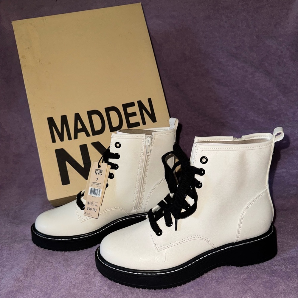 Madden NYC Women's White Combat Boots